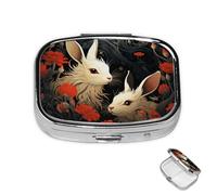 Pill Box Small Medicine Organizer with 2 Compartments Rabbit Pill Case for Pocket or Purse Mini Metal Pill Holder Portable Travel Pill Container to Hold Supplements Vitamins