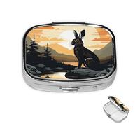Pill Box Small Medicine Organizer with 2 Compartments Rabbit Silhouette Pill Case for Pocket or Purse Mini Metal Pill Holder Portable Travel Pill Container to Hold Supplements Vitamins