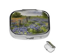 Pill Box Small Medicine Organizer with 2 Compartments Texas Bluebonnets Scenery Pill Case for Pocket or Purse Mini Metal Pill Holder Portable Travel Pill Container to Hold Supplements Vitamins