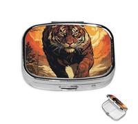 Pill Box Small Medicine Organizer with 2 Compartments The Domineering Tigers Pill Case for Pocket or Purse Mini Metal Pill Holder Portable Travel Pill Container to Hold Supplements Vitamins