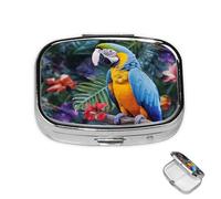 Pill Box Small Medicine Organizer with 2 Compartments Tropical Tropical Birds Pill Case for Pocket or Purse Mini Metal Pill Holder Portable Travel Pill Container to Hold Supplements Vitamins