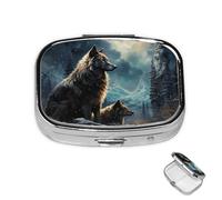 Pill Box Small Medicine Organizer with 2 Compartments Two Wolves Pill Case for Pocket or Purse Mini Metal Pill Holder Portable Travel Pill Container to Hold Supplements Vitamins