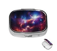 Pill Box Small Medicine Organizer with 2 Compartments Universe Starry Stars Pill Case for Pocket or Purse Mini Metal Pill Holder Portable Travel Pill Container to Hold Supplements Vitamins