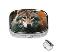 Pill Box Small Medicine Organizer with 2 Compartments Wolf in The Forest at Night Pill Case for Pocket or Purse Mini Metal Pill Holder Portable Travel Pill Container to Hold Supplements Vitamins