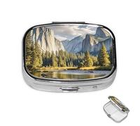 Pill Box Small Medicine Organizer with 2 Compartments Yosemite National Park Pill Case for Pocket or Purse Mini Metal Pill Holder Portable Travel Pill Container to Hold Supplements Vitamins