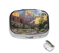 Pill Box Small Medicine Organizer with 2 Compartments Zion National Park Pill Case for Pocket or Purse Mini Metal Pill Holder Portable Travel Pill Container to Hold Supplements Vitamins