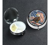Pill Box Small Medicine Organizer with 3 Compartments America Flag and Eagle Pill Case for Pocket or Purse Mini Metal Pills Holder Portable Travel Pills Container to Hold Supplements Vitamins