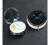 Pill Box Small Medicine Organizer with 3 Compartments Animal Panther Pill Case for Pocket or Purse Mini Metal Pills Holder Portable Travel Pills Container to Hold Supplements Vitamins