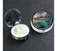 Pill Box Small Medicine Organizer with 3 Compartments Beautiful View of The sea Pill Case for Pocket or Purse Mini Metal Pills Holder Portable Travel Pills Container to Hold Supplements Vitamins