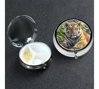Pill Box Small Medicine Organizer with 3 Compartments Big Tiger Pill Case for Pocket or Purse Mini Metal Pills Holder Portable Travel Pills Container to Hold Supplements Vitamins