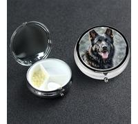 Pill Box Small Medicine Organizer with 3 Compartments Black German Shepherd Dog Pill Case for Pocket or Purse Mini Metal Pills Holder Portable Travel Pills Container to Hold Supplements Vitamins