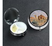 Pill Box Small Medicine Organizer with 3 Compartments Camels Rest Desert Pill Case for Pocket or Purse Mini Metal Pills Holder Portable Travel Pills Container to Hold Supplements Vitamins