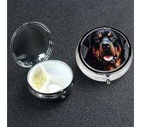 Pill Box Small Medicine Organizer with 3 Compartments Cool Rottweiler Dog Art Pill Case for Pocket or Purse Mini Metal Pills Holder Portable Travel Pills Container to Hold Supplements Vitamins