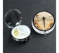 Pill Box Small Medicine Organizer with 3 Compartments Dragonfly on Sunflower Pill Case for Pocket or Purse Mini Metal Pills Holder Portable Travel Pills Container to Hold Supplements Vitamins