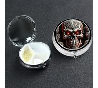 Pill Box Small Medicine Organizer with 3 Compartments Evil Skull Pill Case for Pocket or Purse Mini Metal Pills Holder Portable Travel Pills Container to Hold Supplements Vitamins