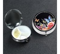 Pill Box Small Medicine Organizer with 3 Compartments Flowers and Butterflies Pill Case for Pocket or Purse Mini Metal Pills Holder Portable Travel Pills Container to Hold Supplements Vitamins