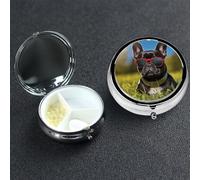 Pill Box Small Medicine Organizer with 3 Compartments French Bulldog Pill Case for Pocket or Purse Mini Metal Pills Holder Portable Travel Pills Container to Hold Supplements Vitamins