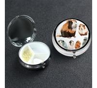 Pill Box Small Medicine Organizer with 3 Compartments Guinea Pig Illustration Pill Case for Pocket or Purse Mini Metal Pills Holder Portable Travel Pills Container to Hold Supplements Vitamins