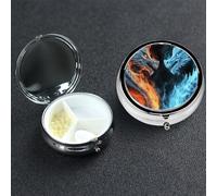 Pill Box Small Medicine Organizer with 3 Compartments Ice and Fire Dragons Pill Case for Pocket or Purse Mini Metal Pills Holder Portable Travel Pills Container to Hold Supplements Vitamins