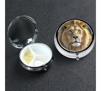 Pill Box Small Medicine Organizer with 3 Compartments Lion Image Pill Case for Pocket or Purse Mini Metal Pills Holder Portable Travel Pills Container to Hold Supplements Vitamins