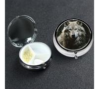 Pill Box Small Medicine Organizer with 3 Compartments Lone Wolf Pill Case for Pocket or Purse Mini Metal Pills Holder Portable Travel Pills Container to Hold Supplements Vitamins
