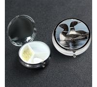 Pill Box Small Medicine Organizer with 3 Compartments Loon Birds Pill Case for Pocket or Purse Mini Metal Pills Holder Portable Travel Pills Container to Hold Supplements Vitamins