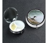 Pill Box Small Medicine Organizer with 3 Compartments Loon Nature Birds Pill Case for Pocket or Purse Mini Metal Pills Holder Portable Travel Pills Container to Hold Supplements Vitamins