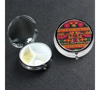 Pill Box Small Medicine Organizer with 3 Compartments Mexican Folk Art Boho Pill Case for Pocket or Purse Mini Metal Pills Holder Portable Travel Pills Container to Hold Supplements Vitamins