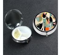 Pill Box Small Medicine Organizer with 3 Compartments Mid-Century Modern Art Cat Pill Case for Pocket or Purse Mini Metal Pills Holder Portable Travel Pills Container to Hold Supplements Vitamins