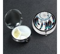 Pill Box Small Medicine Organizer with 3 Compartments Native American Dream Catcher Pill Case for Pocket or Purse Mini Metal Pills Holder Portable Travel Pills Container to Hold Supplements Vitamins
