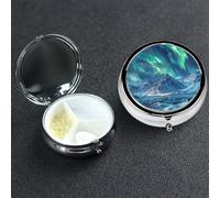Pill Box Small Medicine Organizer with 3 Compartments Northern Lights Pill Case for Pocket or Purse Mini Metal Pills Holder Portable Travel Pills Container to Hold Supplements Vitamins