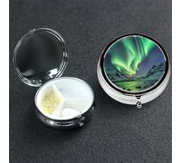 Pill Box Small Medicine Organizer with 3 Compartments Northern Lights Pill Case for Pocket or Purse Mini Metal Pills Holder Portable Travel Pills Container to Hold Supplements Vitamins