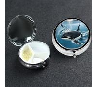 Pill Box Small Medicine Organizer with 3 Compartments Orca Killer Whale Pill Case for Pocket or Purse Mini Metal Pills Holder Portable Travel Pills Container to Hold Supplements Vitamins