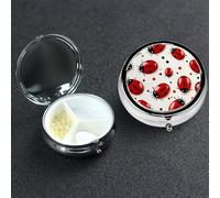 Pill Box Small Medicine Organizer with 3 Compartments Red Ladybug Pill Case for Pocket or Purse Mini Metal Pills Holder Portable Travel Pills Container to Hold Supplements Vitamins