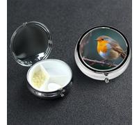 Pill Box Small Medicine Organizer with 3 Compartments Robin on Branch Pill Case for Pocket or Purse Mini Metal Pills Holder Portable Travel Pills Container to Hold Supplements Vitamins