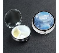Pill Box Small Medicine Organizer with 3 Compartments Snow Ice World Pill Case for Pocket or Purse Mini Metal Pills Holder Portable Travel Pills Container to Hold Supplements Vitamins