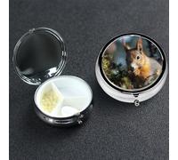 Pill Box Small Medicine Organizer with 3 Compartments Squirrel in The Forest Pill Case for Pocket or Purse Mini Metal Pills Holder Portable Travel Pills Container to Hold Supplements Vitamins