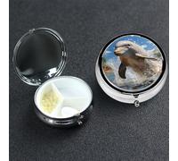 Pill Box Small Medicine Organizer with 3 Compartments There is a Dolphin Jumping Pill Case for Pocket or Purse Mini Metal Pills Holder Portable Travel Pills Container to Hold Supplements Vitamins