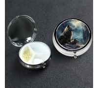 Pill Box Small Medicine Organizer with 3 Compartments Two Wolves Pill Case for Pocket or Purse Mini Metal Pills Holder Portable Travel Pills Container to Hold Supplements Vitamins