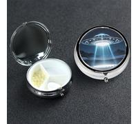 Pill Box Small Medicine Organizer with 3 Compartments UFO at Night Pill Case for Pocket or Purse Mini Metal Pills Holder Portable Travel Pills Container to Hold Supplements Vitamins