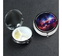 Pill Box Small Medicine Organizer with 3 Compartments Universe Starry Stars Pill Case for Pocket or Purse Mini Metal Pills Holder Portable Travel Pills Container to Hold Supplements Vitamins