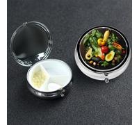 Pill Box Small Medicine Organizer with 3 Compartments Various Vegetables Pill Case for Pocket or Purse Mini Metal Pills Holder Portable Travel Pills Container to Hold Supplements Vitamins