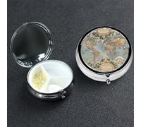 Pill Box Small Medicine Organizer with 3 Compartments Vintage Old World Map Pill Case for Pocket or Purse Mini Metal Pills Holder Portable Travel Pills Container to Hold Supplements Vitamins