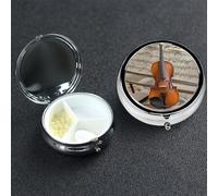 Pill Box Small Medicine Organizer with 3 Compartments Violin Sheet Music Pill Case for Pocket or Purse Mini Metal Pills Holder Portable Travel Pills Container to Hold Supplements Vitamins