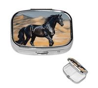 Pill Box Small Pill Case 2 Compartment Cute Medicine Organizer Black Arabian Horse Travel Pillbox Portable Pill Container Holder Vitamin Organizer to Hold Fish Oils Supplements