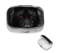 Pill Box Small Pill Case 2 Compartment Cute Medicine Organizer Black Red Eyed Wolf Travel Pillbox Portable Pill Container Holder Vitamin Organizer to Hold Fish Oils Supplements