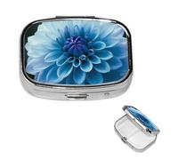 Pill Box Small Pill Case 2 Compartment Cute Medicine Organizer Blue Dahlia Flower Travel Pillbox Portable Pill Container Holder Vitamin Organizer to Hold Fish Oils Supplements