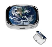 Pill Box Small Pill Case 2 Compartment Cute Medicine Organizer Blue Marble Earth Travel Pillbox Portable Pill Container Holder Vitamin Organizer to Hold Fish Oils Supplements
