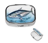 Pill Box Small Pill Case 2 Compartment Cute Medicine Organizer Bluefin Tuna Thunnus Travel Pillbox Portable Pill Container Holder Vitamin Organizer to Hold Fish Oils Supplements