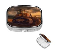 Pill Box Small Pill Case 2 Compartment Cute Medicine Organizer Bulldozer Evening Travel Pillbox Portable Pill Container Holder Vitamin Organizer to Hold Fish Oils Supplements